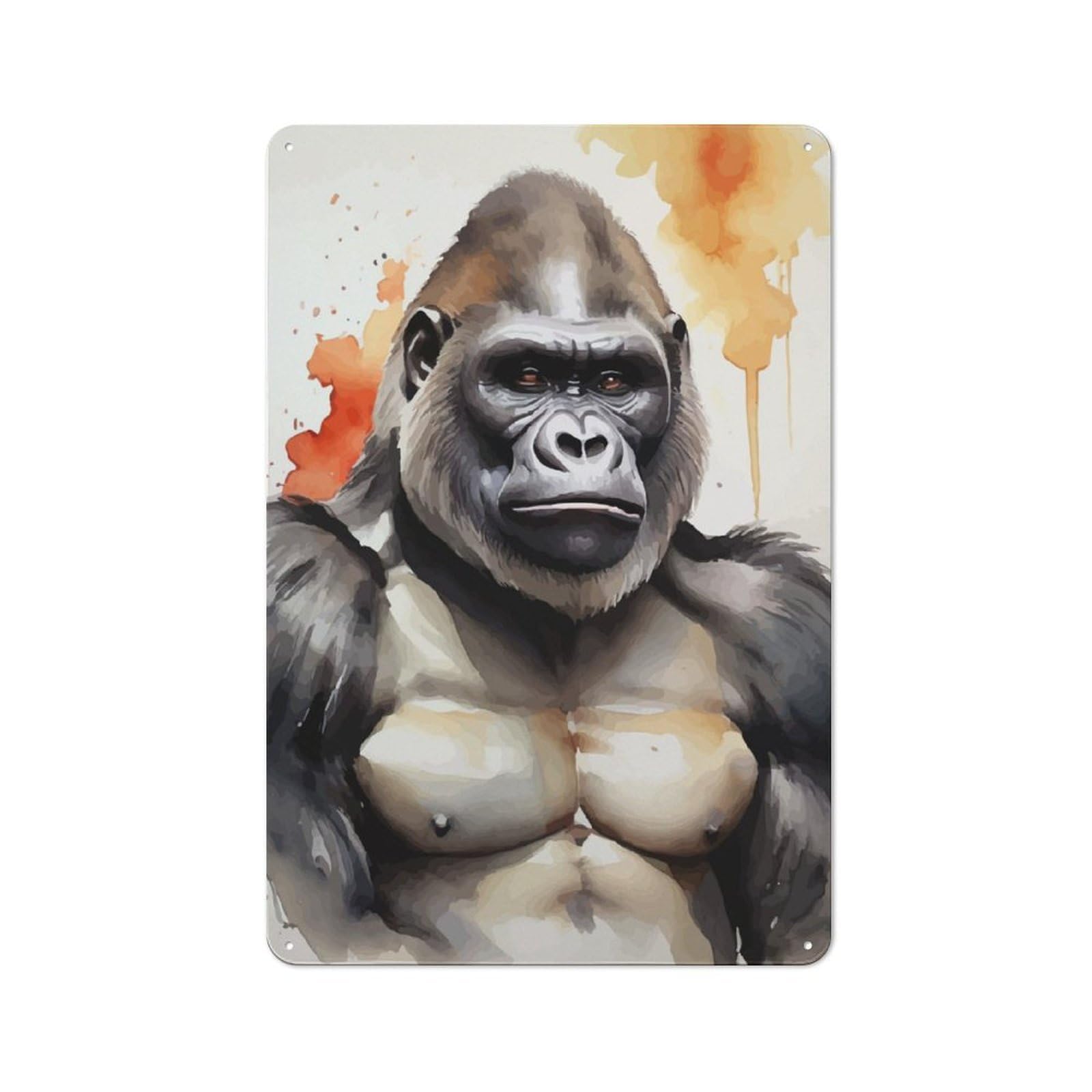 Junmoney Watercolor Painted Gorilla For Dining Room Or Kitchen, Rustic Metal Sign 30X20cm, For Home Interiors, Feature Walls And Decorative Displays