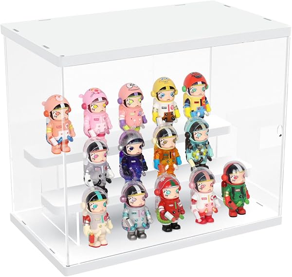 Vitrina de Acrílica Transparente, 3 Niveles Escaparate para Colección, Escaparate Funko Pop Expositor de Acrílico, Caja Vitrina de Acrílico Transparente para Figura Manga Amiibo, Blanco - 1