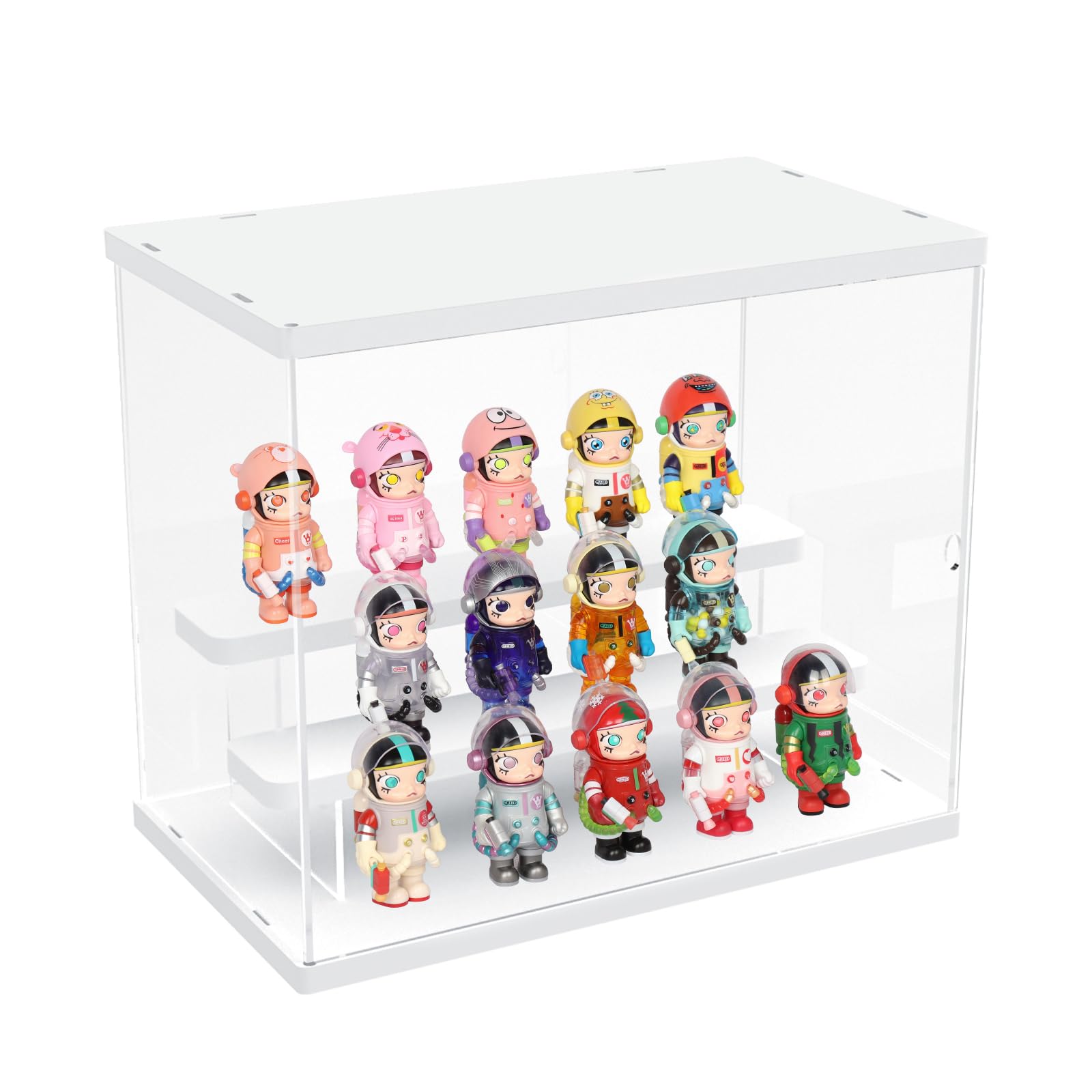 Vitrina de Acrílica Transparente, 3 Niveles Escaparate para Colección, Escaparate Funko Pop Expositor de Acrílico, Caja Vitrina de Acrílico Transparente para Figura Manga Amiibo, Blanco