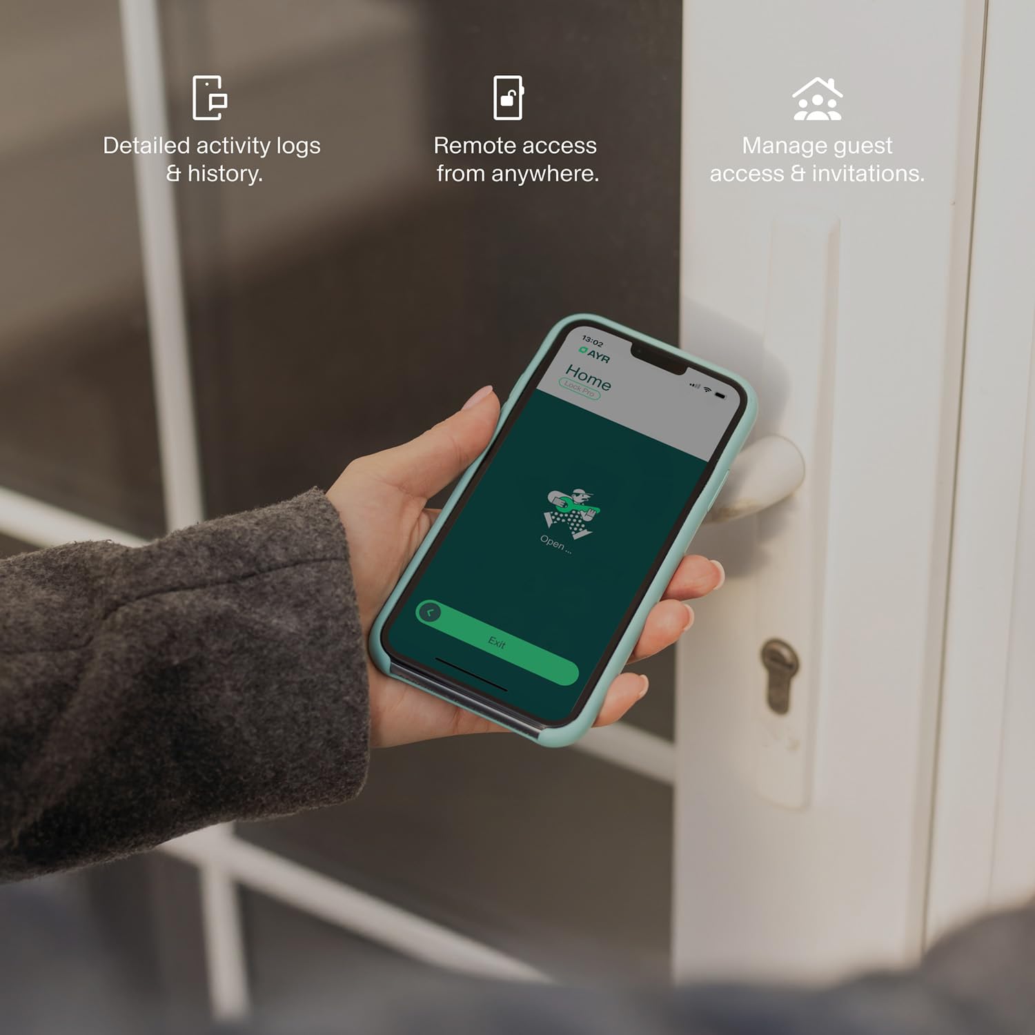 AYR Pass - Cerradura Inteligente con Alarma Integrada, Bluetooth 5.0, Control por App Integra y Gestión de Invitados, Batería Recargable, Compatible con Cilindro Europeo. [Negro mate]