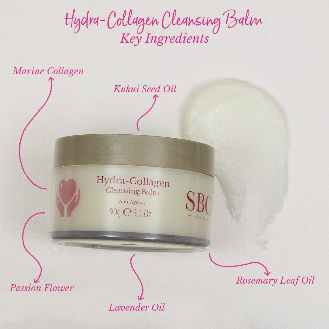 SBC Skincare - Gel nettoyant pour le visage au collagène marin - 90 g - Élimine les restes de maquillage et impuretés de la peau - Effet rafraichissant - Gel hydratant - Hydra-Collagen Cleansing Balm
