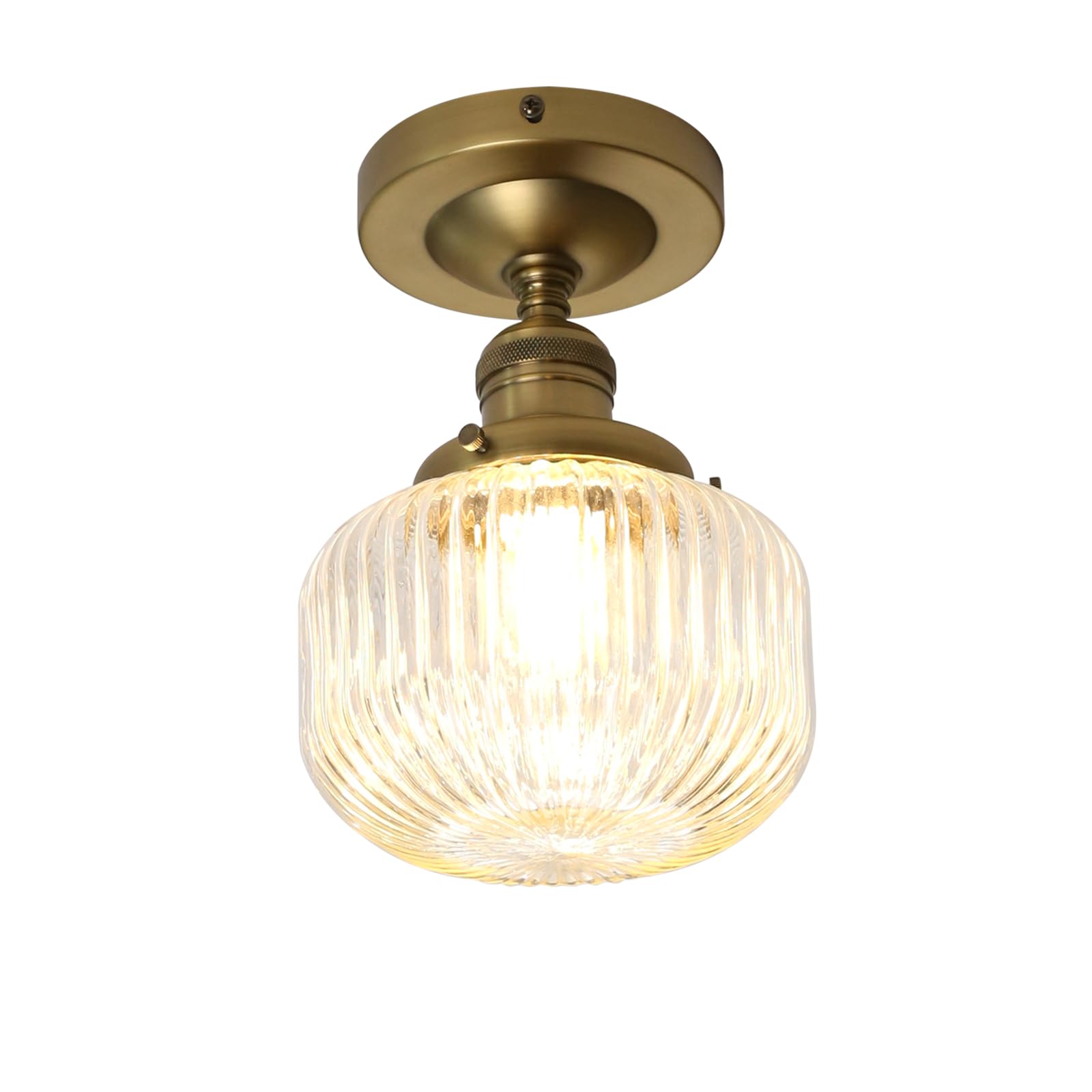Industrial Semi Flush Mount Ceiling Light, Clear Striped Glass Lampshade Farmhouse Pendant Fixture, Close to Ceiling Light Fixture for Porch, Hallway, Entryway, Kitchen, Bedroom, Hotel
