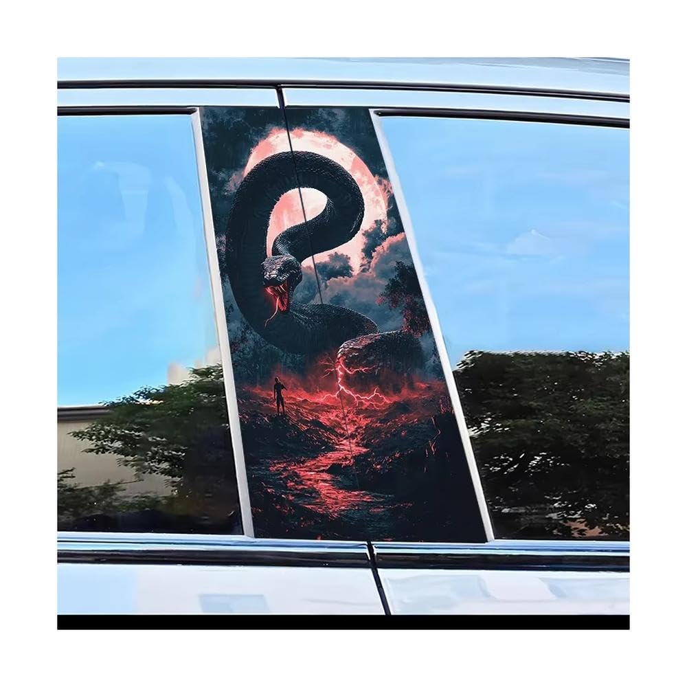 Dabhuoc One Color Car Parts 2 Pcs Car Door Pillar Decoration Sticker Giant Snake Under Blood Moon Scratch Protection