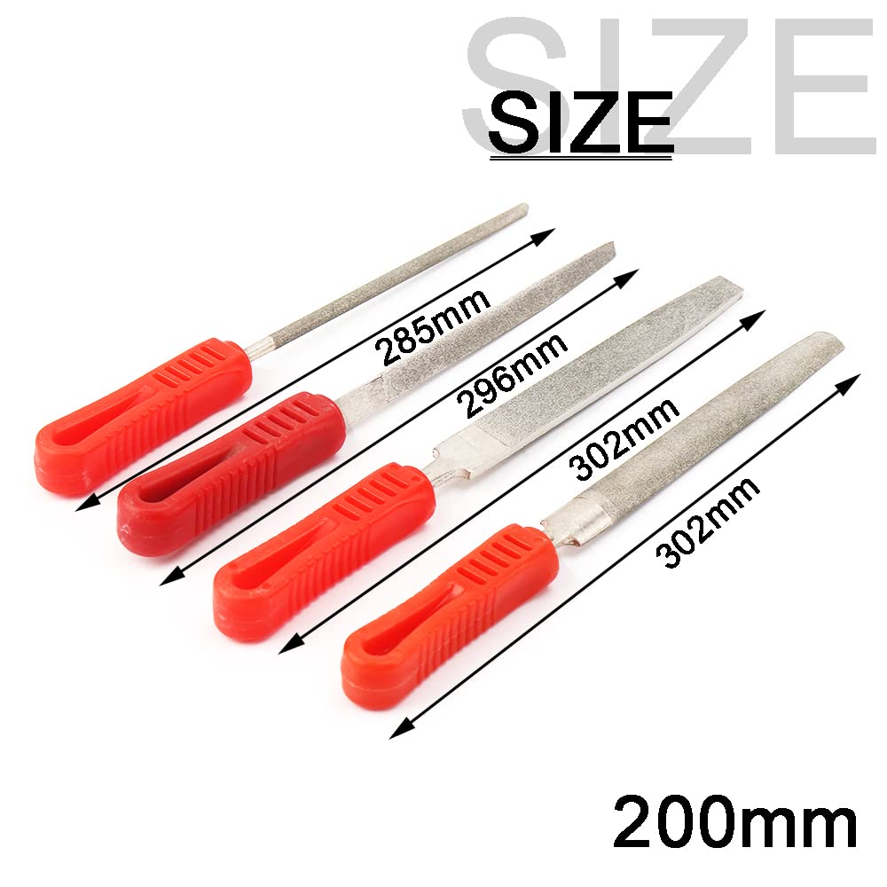 SI FANG Lot de 4 limes diamantées de 200 mm avec limes à aiguilles demi-rondes/plates/rondes/triangulaires assorties en métal, convient pour le travail du métal, le bois, les bijoux, la céramique, le