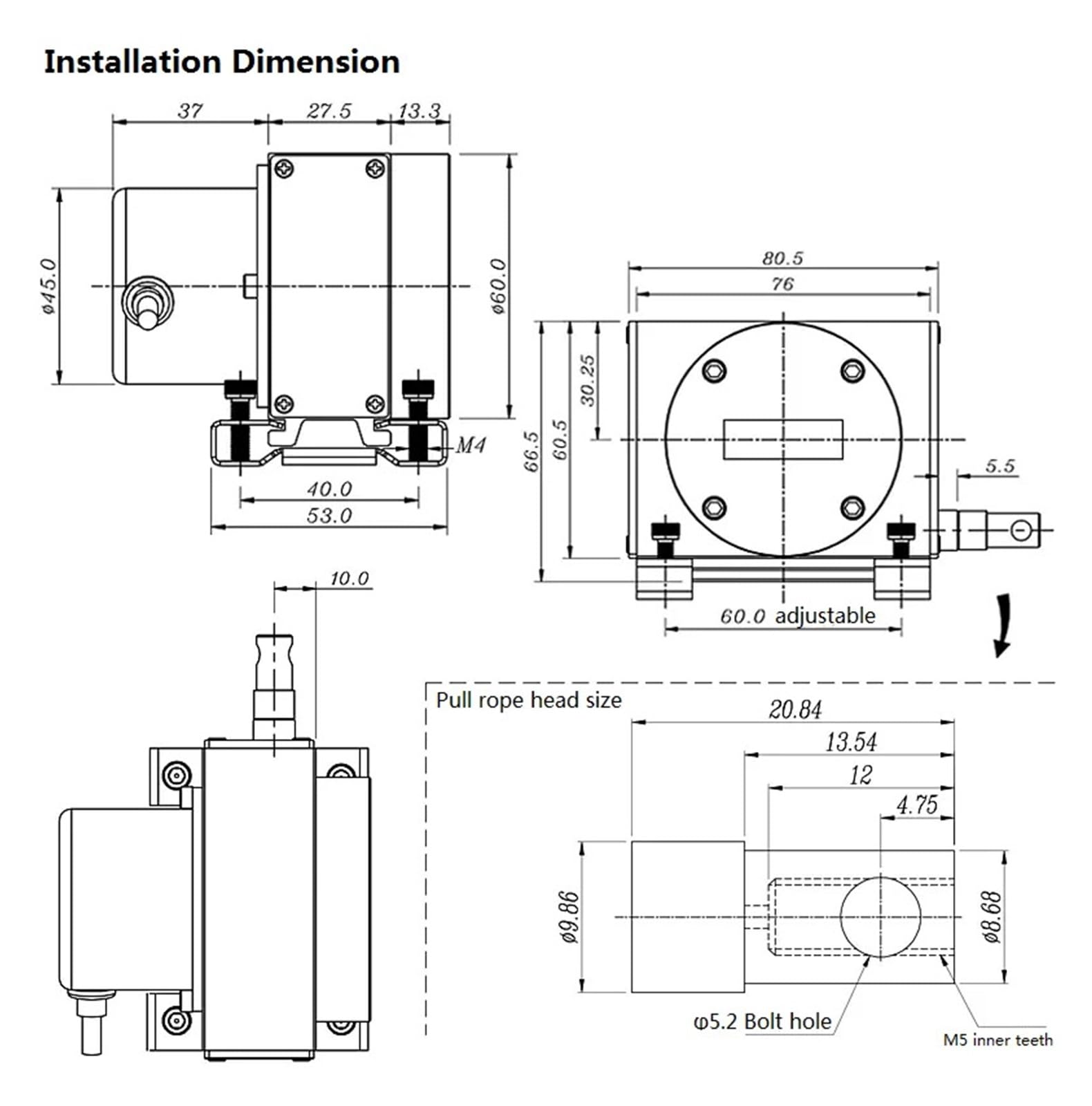 Encoder rotativo Potenziometro a Fune LPS-S 100-1300mm Sensore di Spostamento a Filo Uscita analogica(LPS-S-100mm-A1)