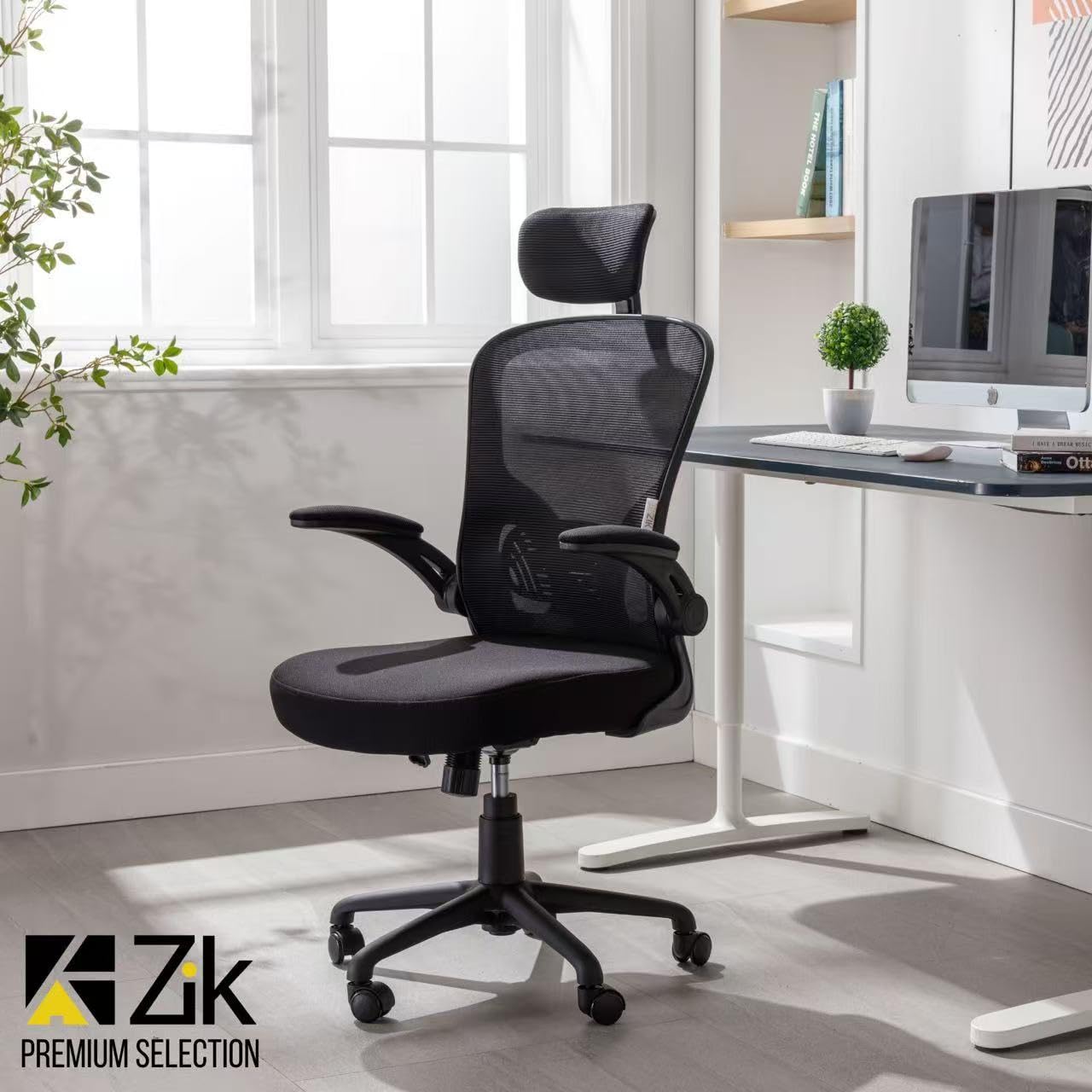 ZIK - Sedia Ergonomica da Ufficio, Scrivania, con Supporto Lombare e Regolazione Schienale, Sedia da Ufficio con Rotelle e Braccioli Reclinabili, Poggiatesta Oscillante e Regolabile