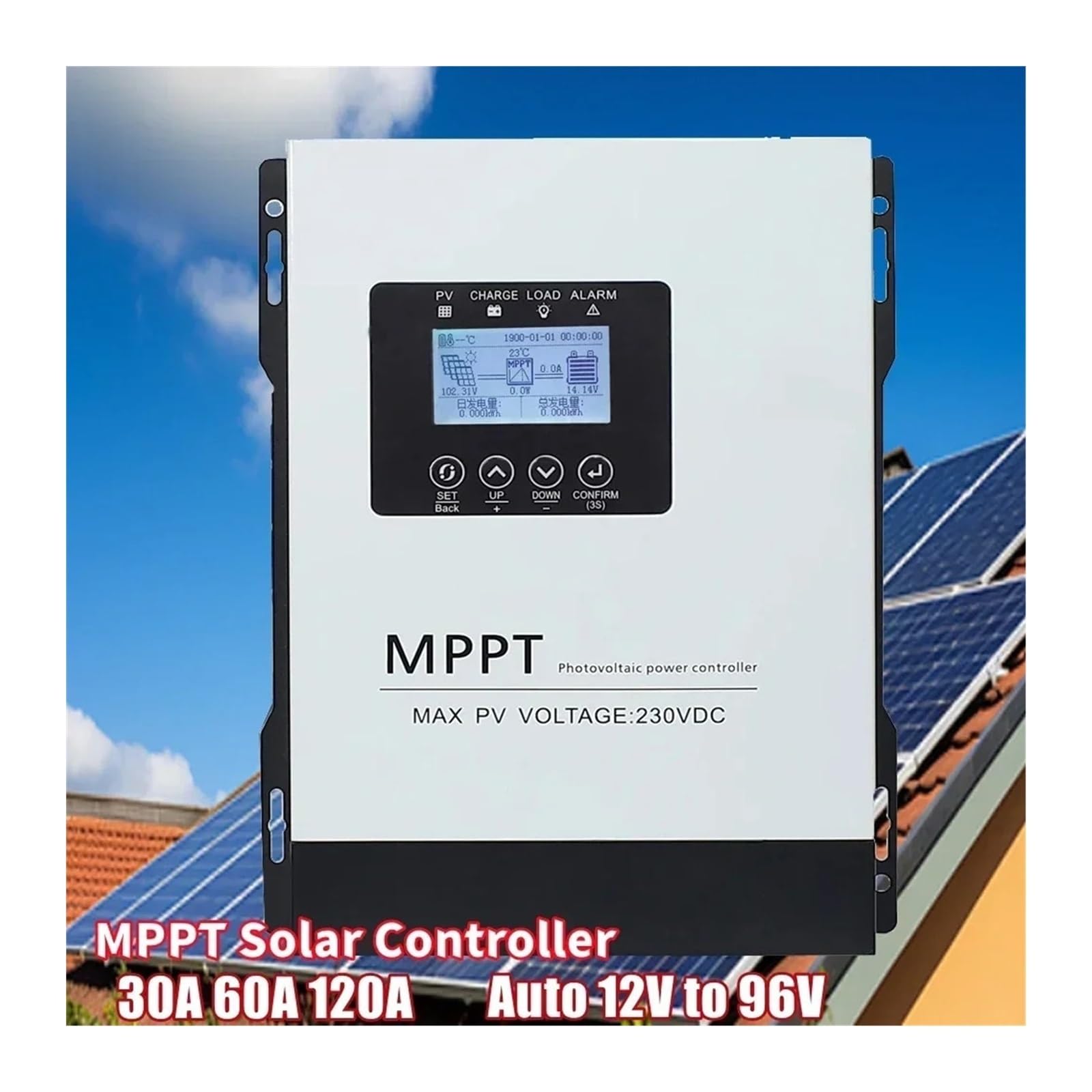 Kontroler ładowania słonecznego, Auto 12V-96V MPPT 30A 60A 120A Regulator Ładowania Słonecznego 230V LCD Dotykowy Dla Lifepo4 Litowo GEL Kwas Domowy System Paneli Słonecznych(60A)