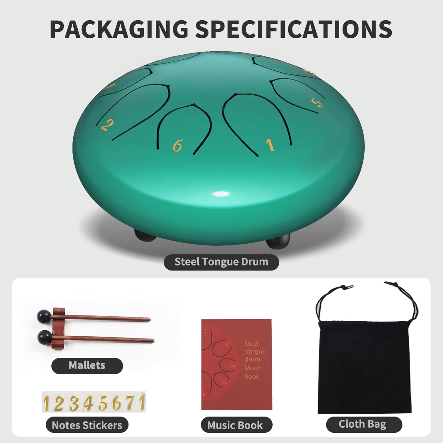 Rain Drum for Outside, 6 Inches 8 Notes Steel Tongue Drum for Garden Instrument, Rain Chime Waterproof, Hand Pan Instrument Outdoor, with Bag, Music Book, Mallets (Lake Blue, 6 Inches)