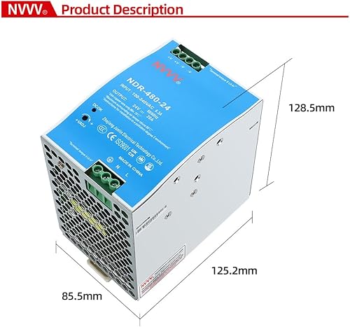Miniatura 2 de NDR-480-24 24VDC 20 Amp 480W Industrial DIN Rail Fuente de alimentación incorporada Función PFC activa plata+azul