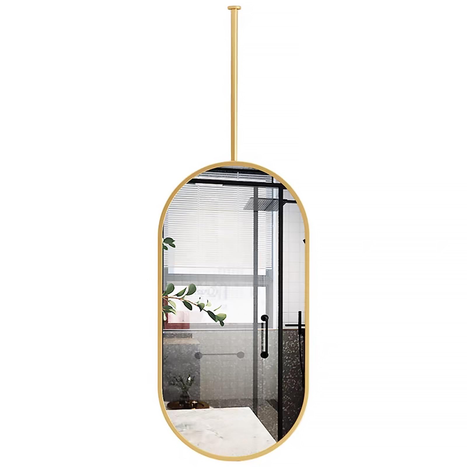 FGXHHS Ceiling Hanging Oval Mirror Customizable Boom Mirror, Large Bathroom Wall Decorative Vanity for Living Room Bedroom Washroom, Metal Mounted Gold(50cmx70cm)
