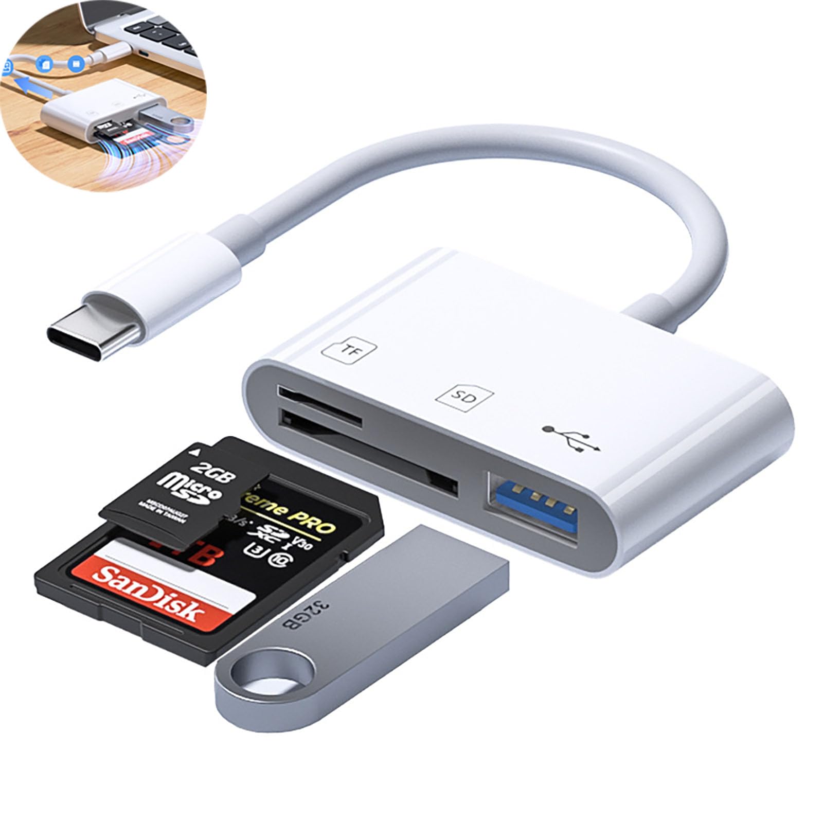 USB C SD Type-C-SD/TF カードリーダー3in1 Type-C メモリカードリーダーカメラ用 外付メモリーカー 高速双方向データ転送 写真 動画 音楽 サポートMicroSD/SDHC/SDXC/TF/Uディスク Mac Book Pro/i-Pad Pro2018/HW P20/Samsung Galaxy S10/S9等对应RuiMi