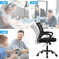 Vista 6 de Silla de oficina ergonómica de malla con respaldo medio, soporte lumbar, ajustable, giratoria, enrollable, silla de escritorio rosa con brazos