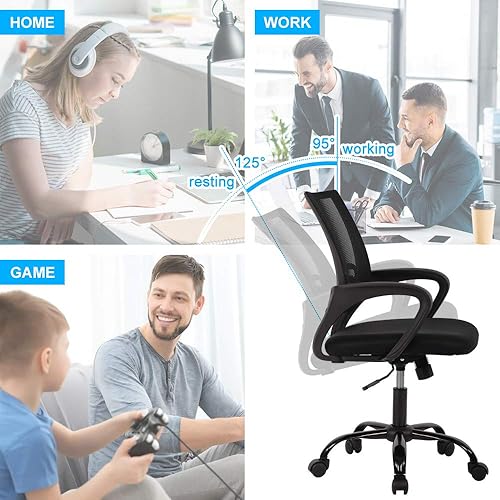 Miniatura 6 de Silla de oficina ergonómica de malla con respaldo medio, soporte lumbar, ajustable, giratoria, enrollable, silla de escritorio rosa con brazos para