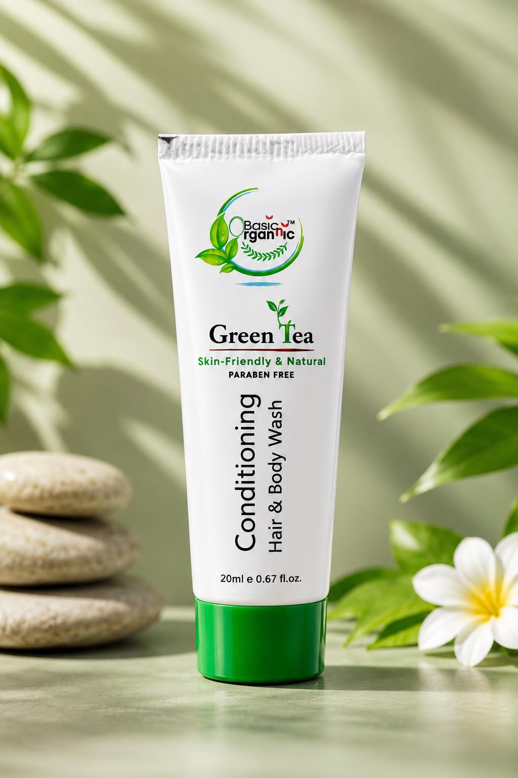 Basic Organic Green Tea Hair & Body Wash 20ml Travel Size Tube | Paraben Free, Moisturising Formula, Pack of 100, Hotel Amenities, Skin-Friendly-image-18