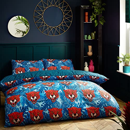 furn. Untamed Duvet Cover Set, Polycotton, Blue, Super King - Image 2