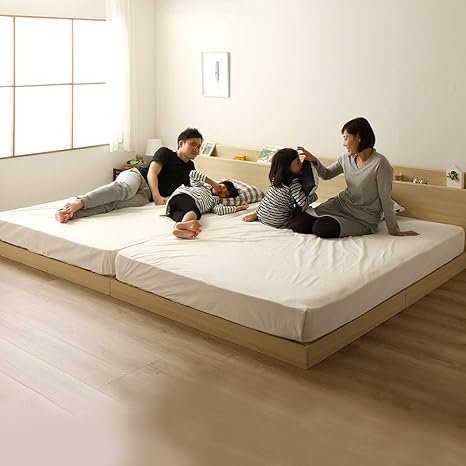 Amazon すのこ仕様 連結ローベッド 宮付き コンセント付き クイーンサイズ Ss Ss ポケットコイルマットレス付き Flacco フラッコ ナチュラル 連結ベッド フロアベッド ベッドフレーム オンライン通販