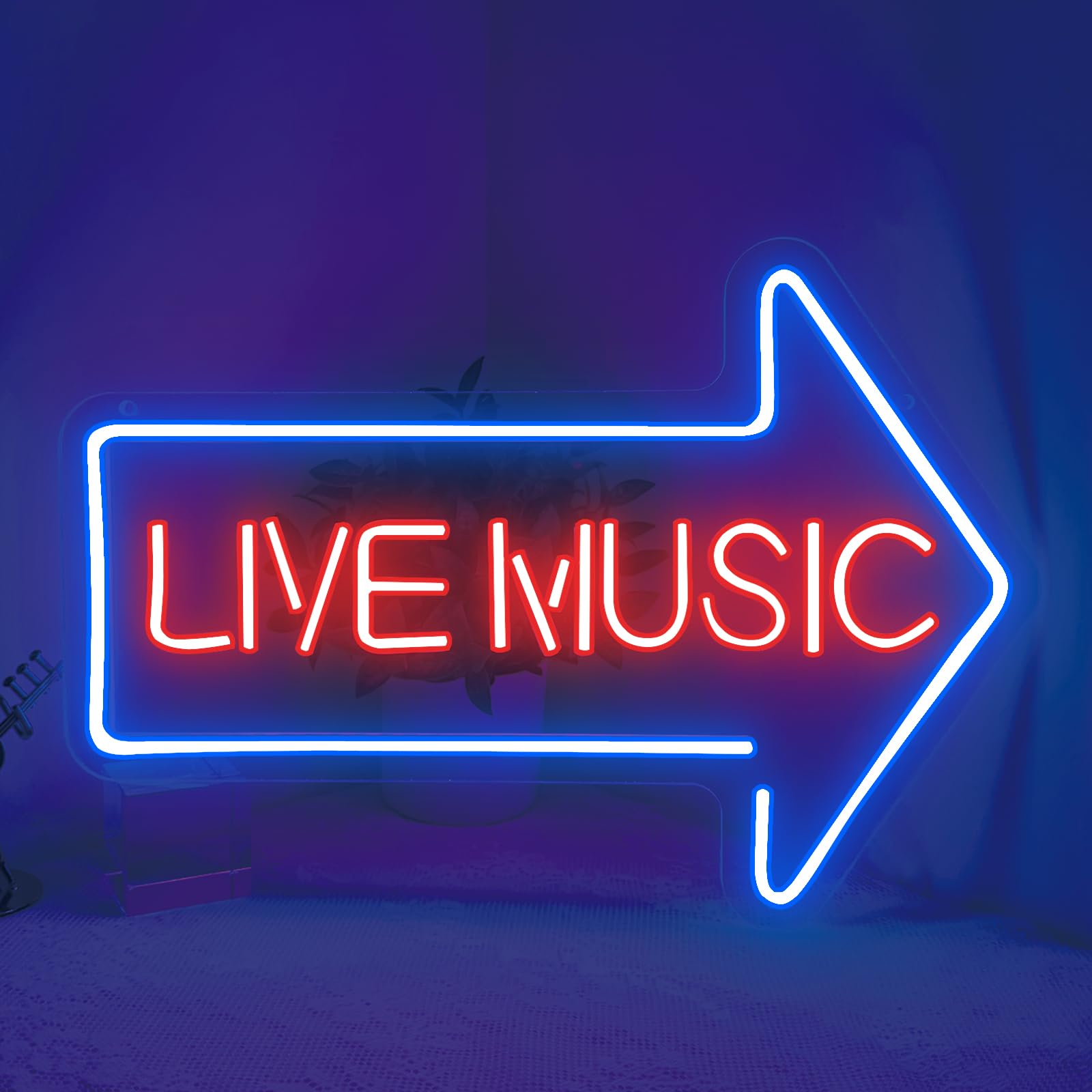 Musik Neon Sign für Wand Deko,Live Music LED Schilder für Konzert Musik Studio Bar Schlafzimmer Club Party,Buntes Beleuchtet Dimmable Geschenk für Musiker Teenager Lady Männer USB Powered（15"*10.6"）