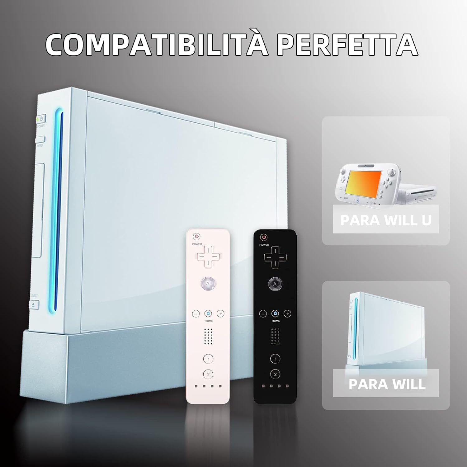 AUFGLO Pack de 2 manettes Wii - Télécommande Wii avec étui en silicone et dragonne (noir+blanc)