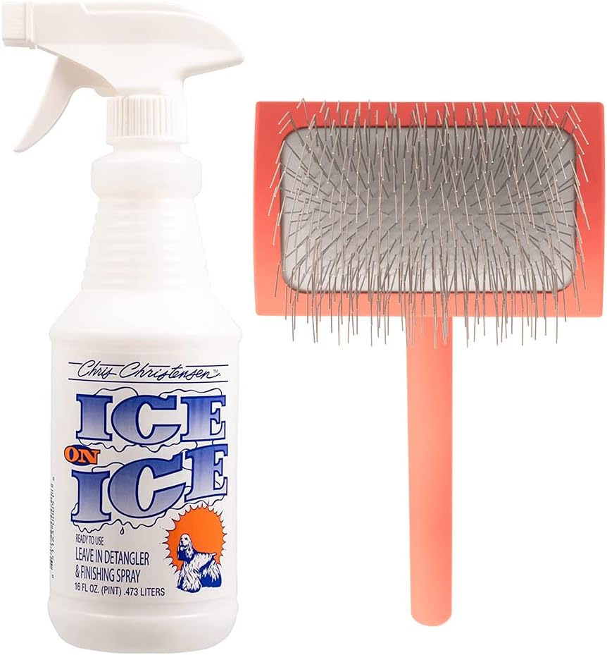 Chris Christensen Detangle and Finishing Spray + Dog Brush Bundle: Ice on Ice Detangler & Finishing Spray- Adds Elasticity & Strength +…