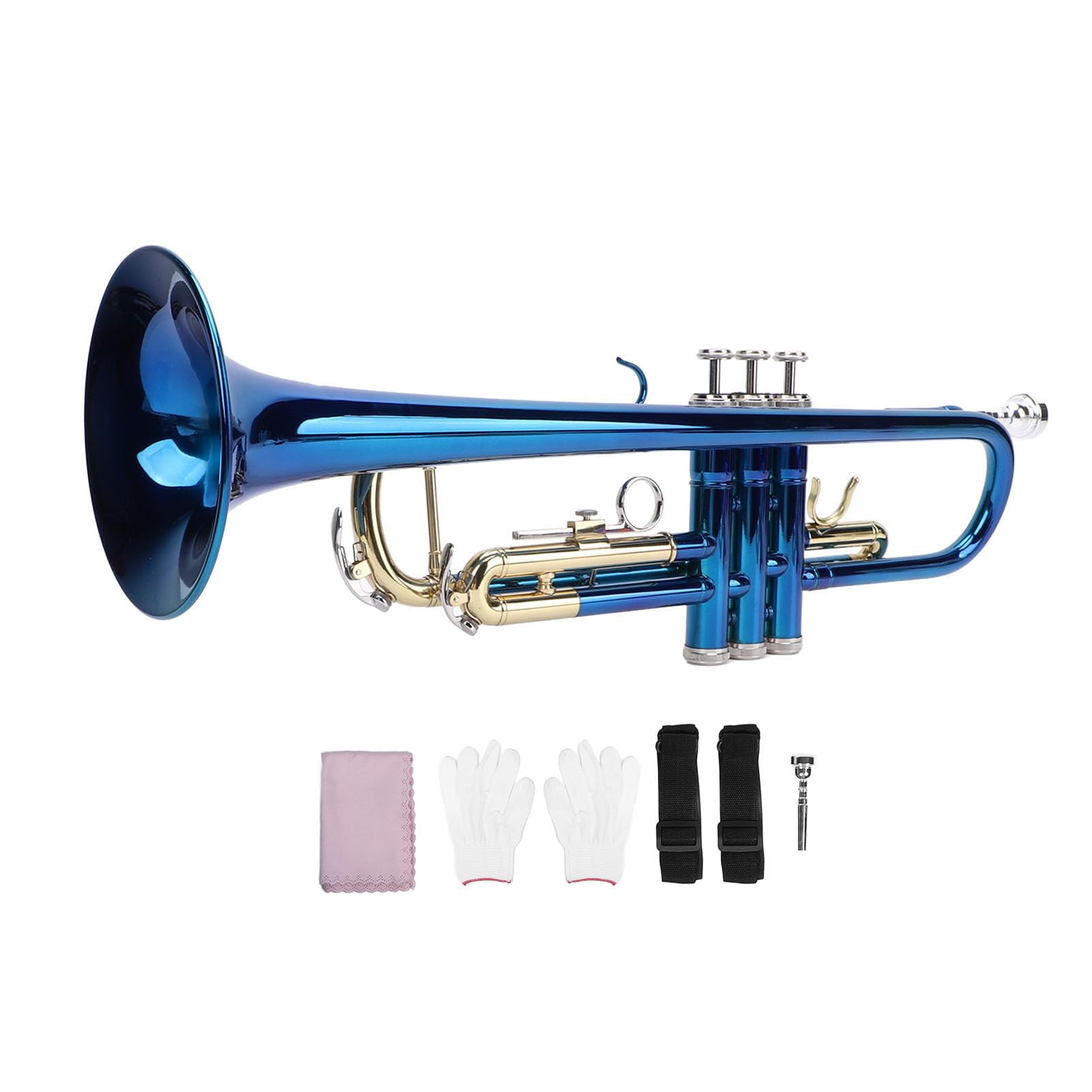 Tromba Bb in Plastica Professionale, Set di Tromba Standard per Studenti Principianti, Strumento Tromba Bb, Tromba Standard Bb, Colore Blu, Chiavi Oro e
