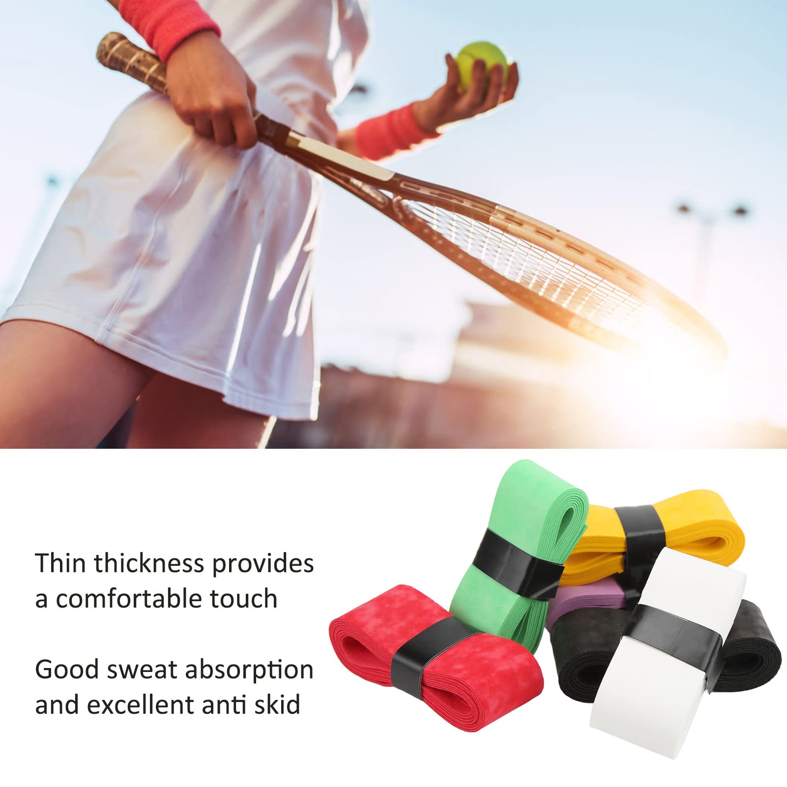 6 Nastri Antiscivolo Per Racchetta Da Tennis, Badminton, Squash, Multicolore, Traspiranti - 2