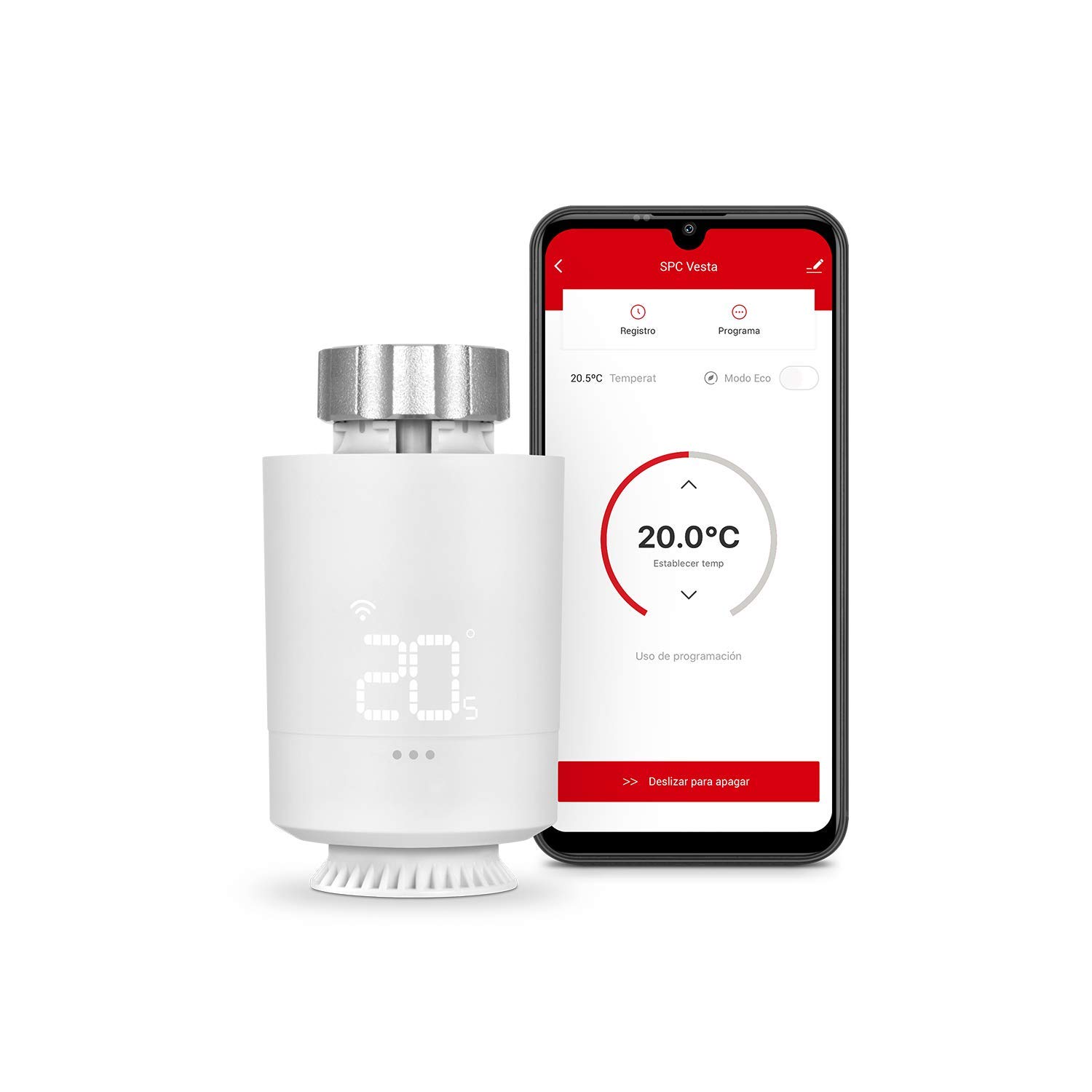 SPC Vesta Valve – Cabezal termostático Inteligente radiador con tecnología Zigbee para programar calefacción (Manual o por aplicación), Compatible con Alexa & Google – Necesita SPC Vesta Starter Kit