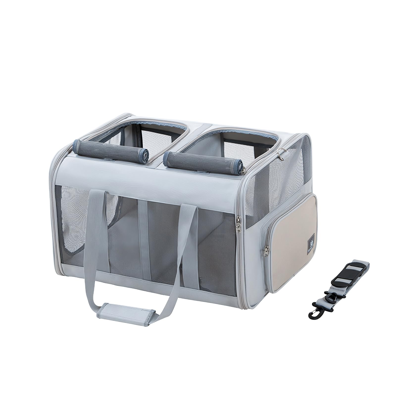 PETCUTE Transportín Gato Perro Plegable,Transpirable Transportín Perro Pequeño con Colchón Suave y Hebilla de Seguridad,Transportín para Gatos con Bolsillos,para Coche, Avión,Viaje,hasta 17,5 kg