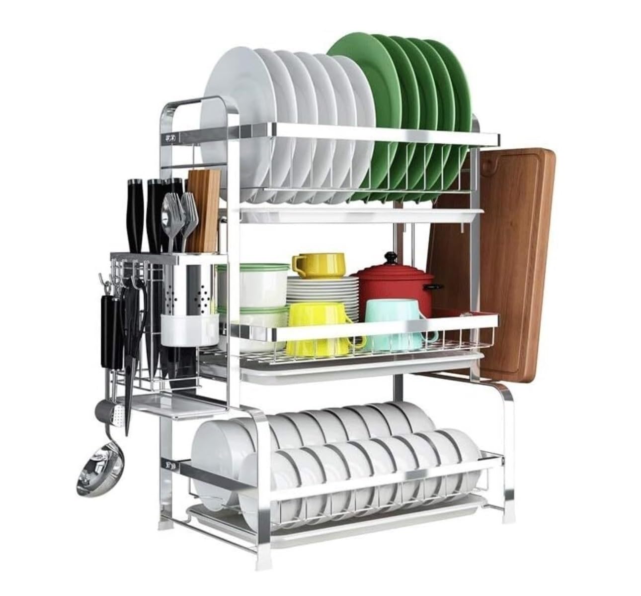 Escurreplatos Estante para Platos De Acero Inoxidable 3 Capas, Almacenamiento para Cubiertos, Desagüe Cocina, Cuchillo, Soporte para Tabla Cortar para El Hogar Organizador De Platos