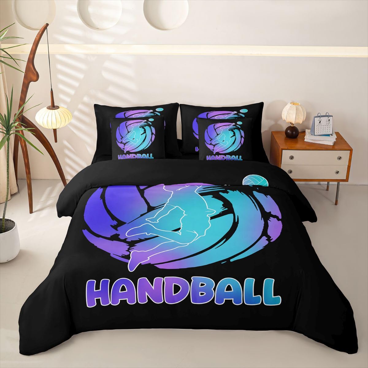 Homemissing Juego de funda de edredón de voleibol azul y morado, tamaño doble, 7 piezas, 1 funda de edredón, 1 sábana encimera, 1 sábana bajera, 2 fundas de cojín, 2 fundas de almohada, ropa de cama