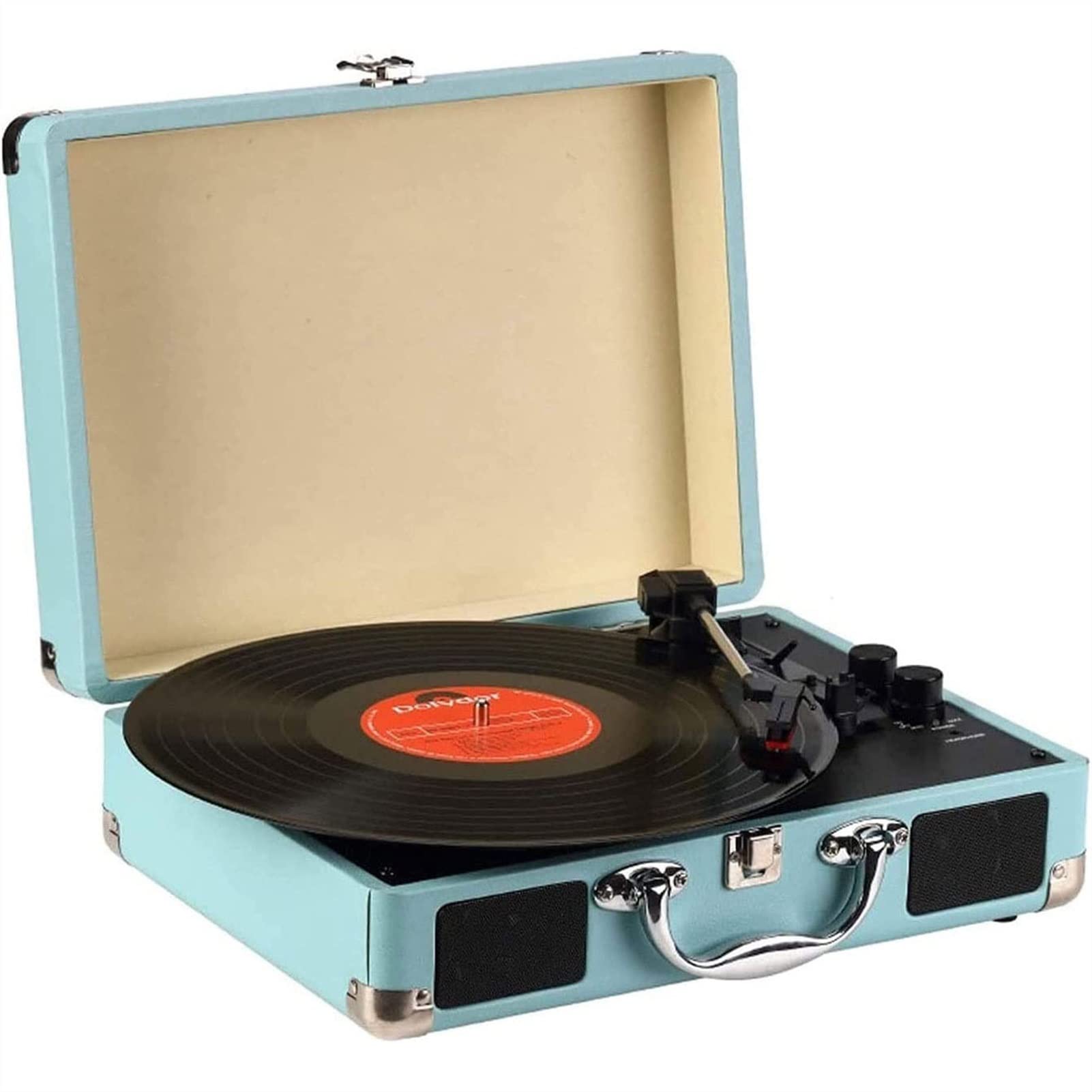 Giradischi in Vinile Bluetooth Giradischi a 3 velocità Valigia Vintage Giradischi LP con Altoparlanti Stereo Trasmissione a Cinghia Portatile Nostalgico Fonografo Registrazione USB