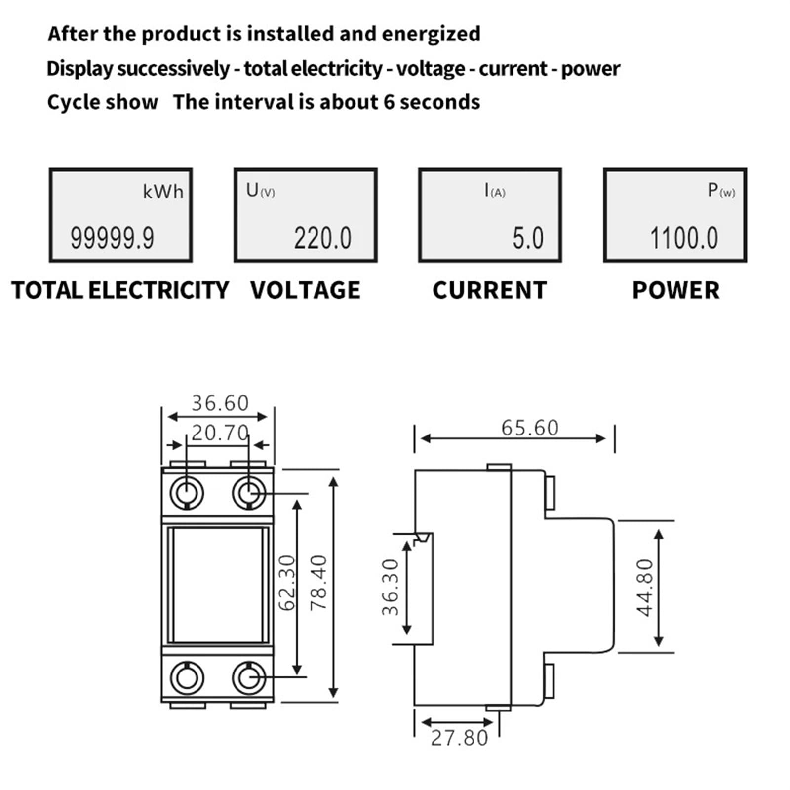 Miernik zużycia energii, prąd napięcia, watomierz, elektryczność, 220 V AC, jednofazowy miernik KWH, 80A (110V 60HZ)