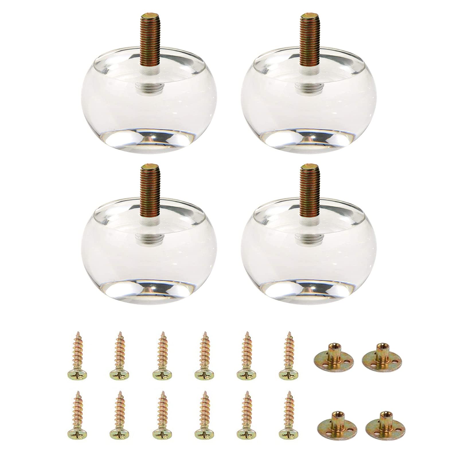 Set di 4 Gambe di Ricambio per mobili in Acrilico con bullone M8/Dado a T/Vite, Ideale per armadietti, panche, Dimensioni 3 cm/1,2 Pollici