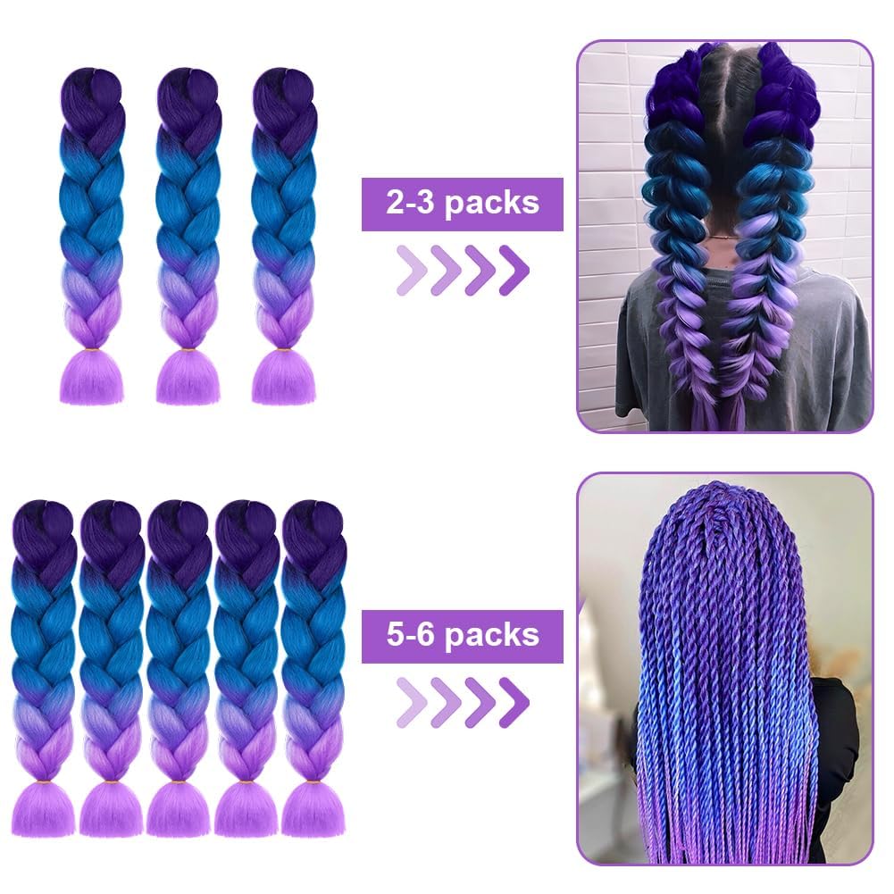 AUYAO Braiding Hair Extensions, 3Pcs Gradient Braid Hair Extension, Jumbo Braids Hair Extension Synthetic Wig - Image 4