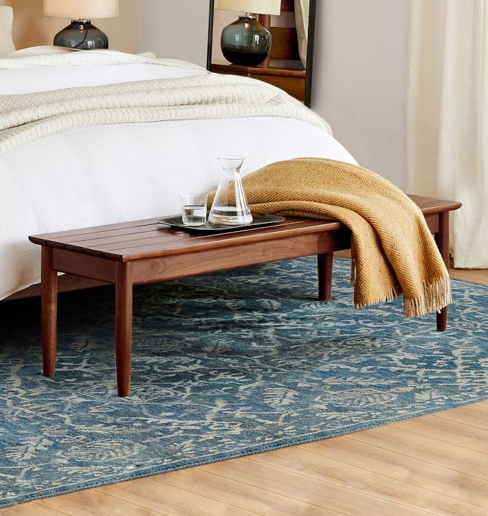 X went Furniture Solid sheesham Wood Bedroom Bench, Slatted Top Design, Walnut Finish, (100 * 40 * 40 cm)-image-9