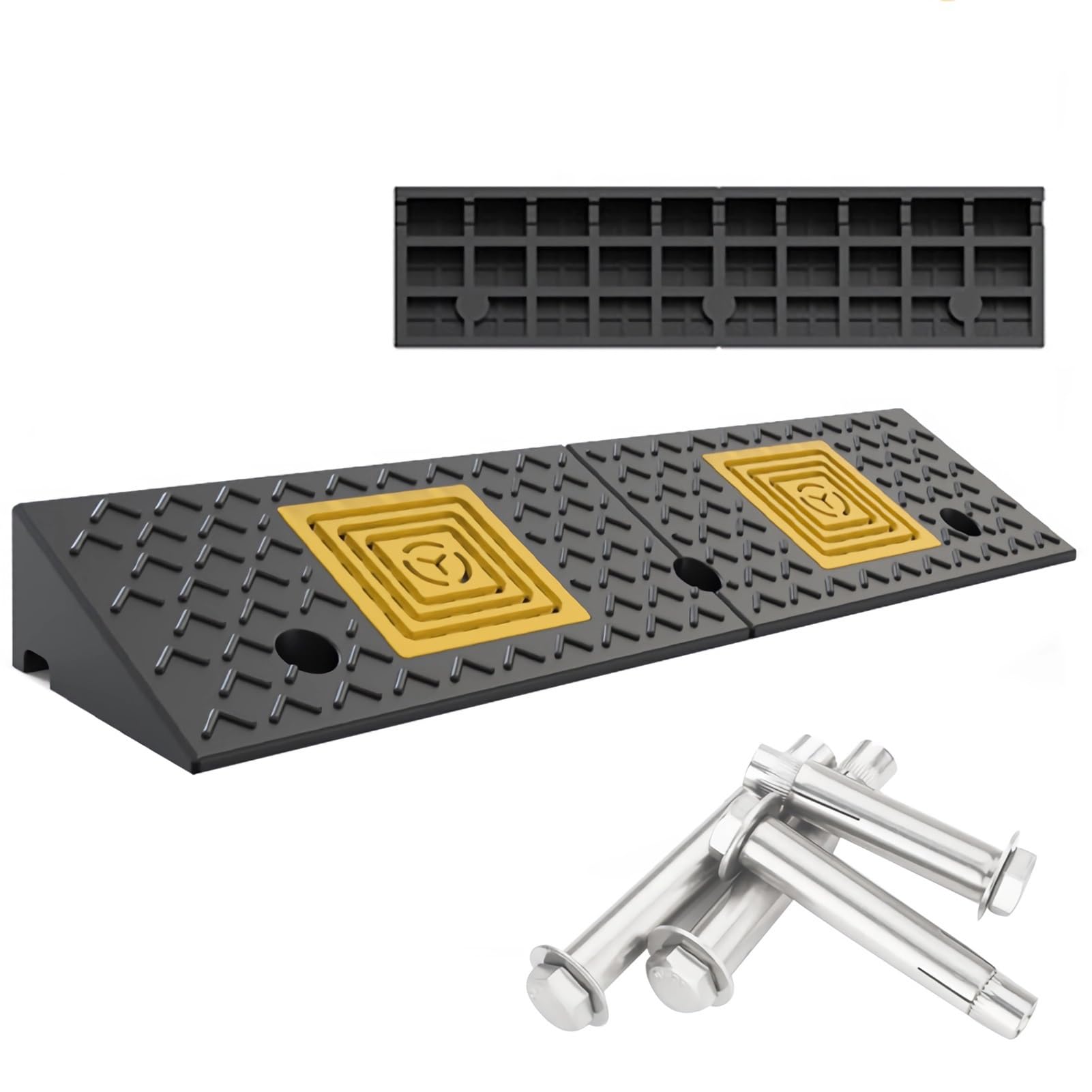 Rampa de Goma para bordillos, rampa para umbrales de 100 × 25 cm para entradas de Garaje, aceras, Coches, Bicicletas, Motos, patinetes y sillas de Ruedas, Capacidad de Carga de 11 000 Libras