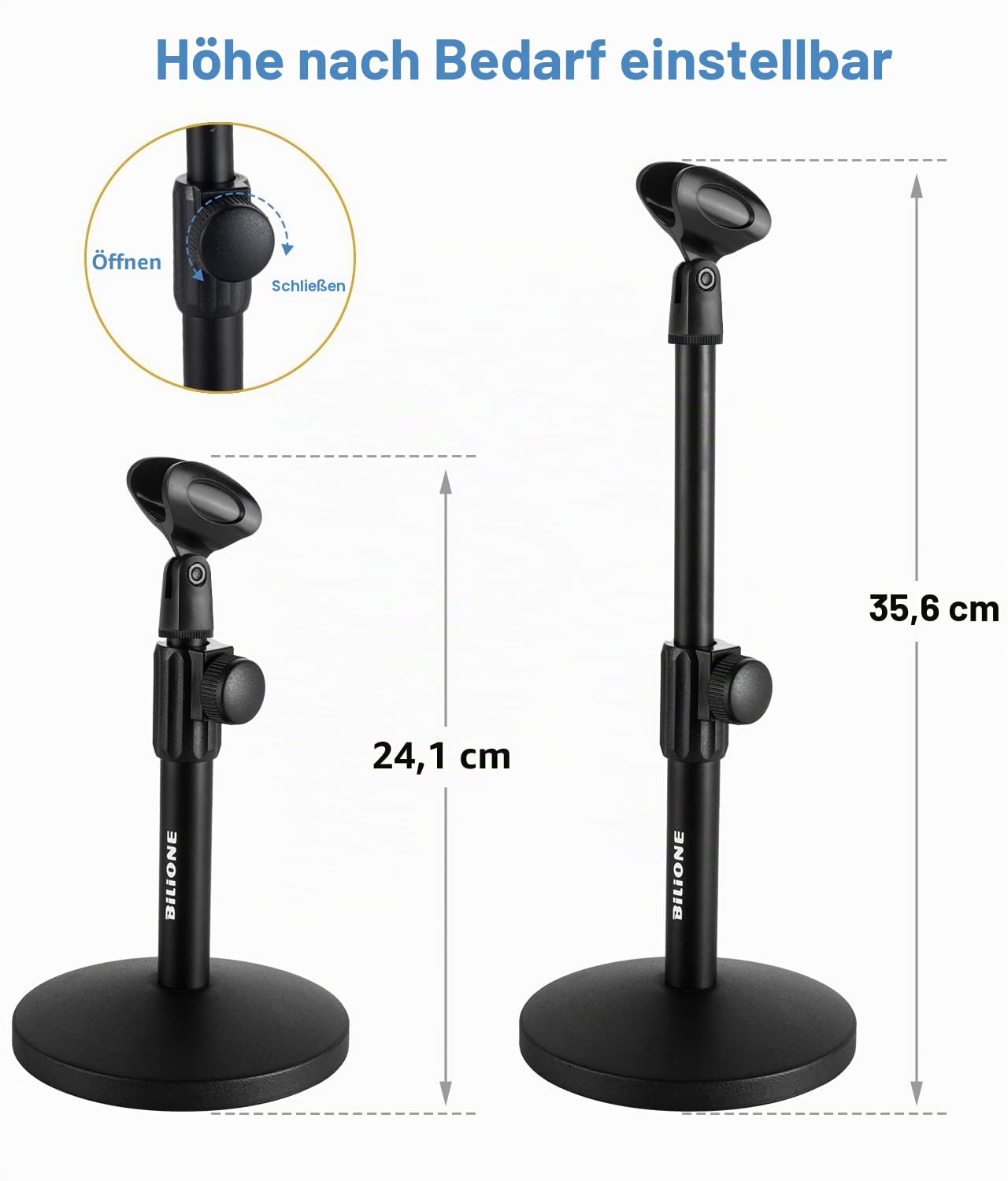 BILIONE Schreibtisch-Mikrofonständer Verbesserter, Verstellbarer Mikrofonständer mit Pop-Filter, Schockhalterung, Mikrofonclip, 1,6 cm auf 0,95 cm Metallschraubenadapter