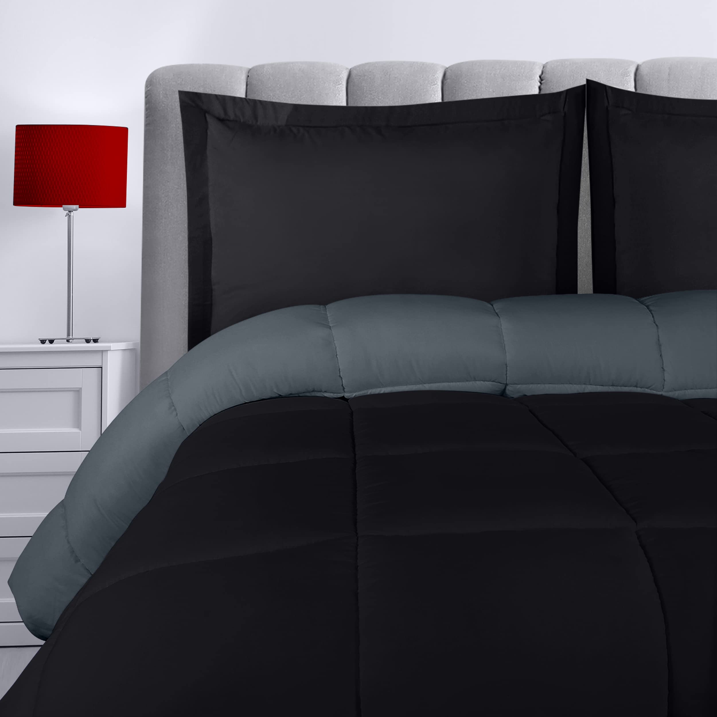 Utopia Bedding Queen Comforter Set with 2 Pillow Shams - Bedding Comforter Sets - Down Alternative Reversible Black / Grey Comforter - Soft and Comfortable - Machine Washable