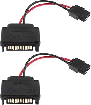 SATAケーブル 黒 15ピン ハードドライブ アダプター 60cm ATXミニ 4ピン 電源 ケーブル 2X ライトアングル 15ピン SATA