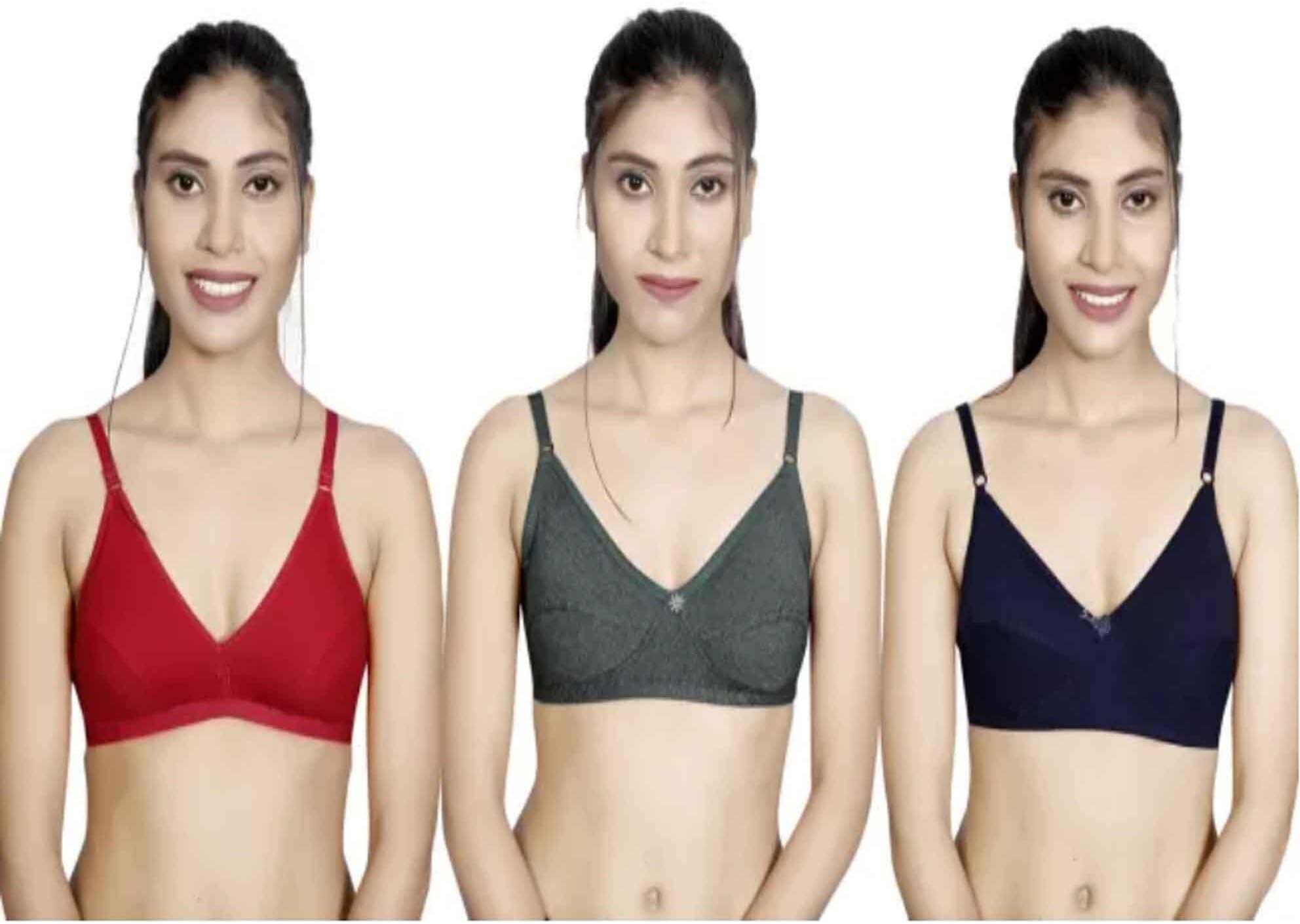 Cotton Bra for Women Full Coverage, Cotton Bra for Women, Regular Bra for Women Everyday, Non Padded, Non Wired Bra(AB_The LIFE-89- PCS -3)
