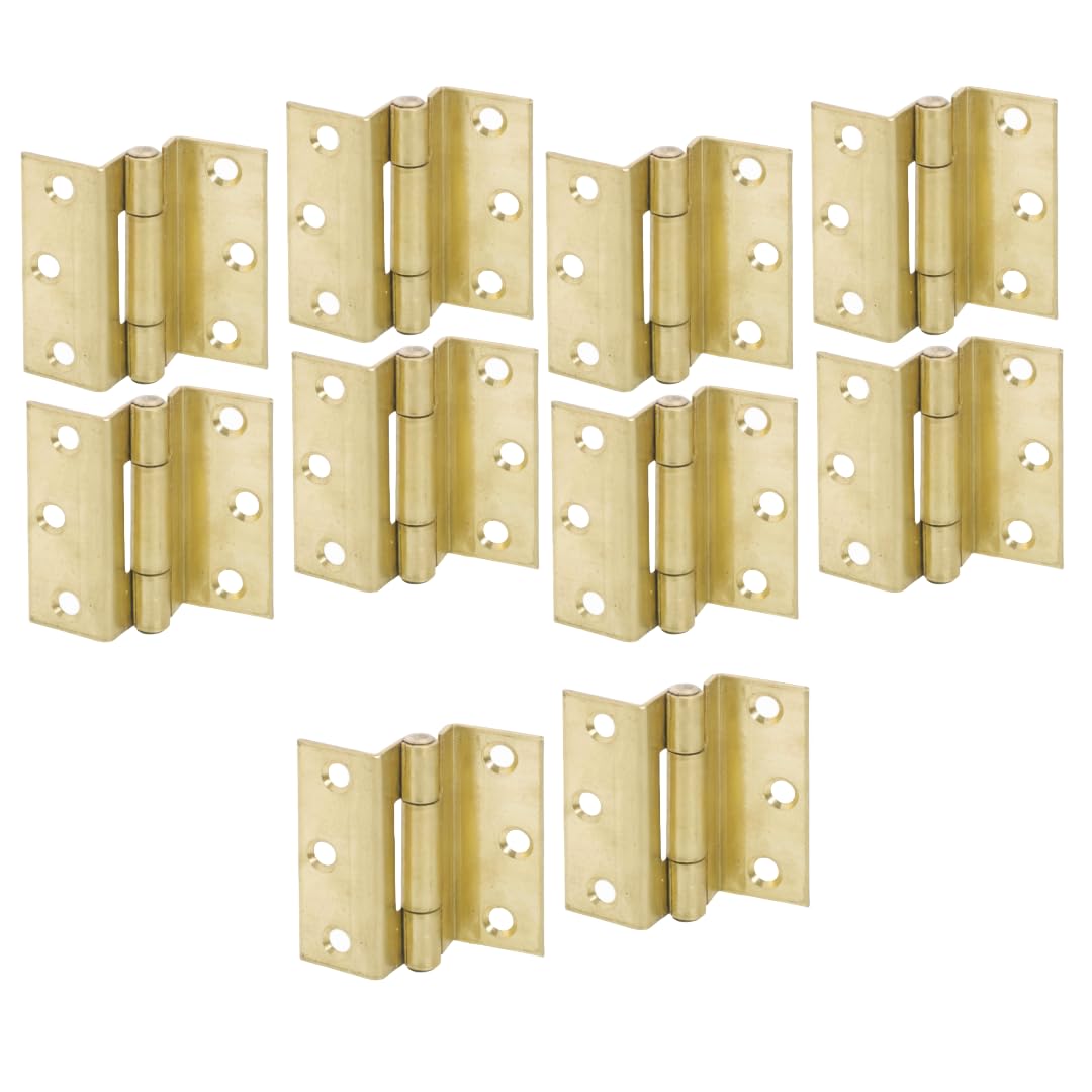 STORMPROOF 63mm Cranked Hinges - Zinc Plated Brass Timber Window Caravan Shut (10, Yellow Passivated)