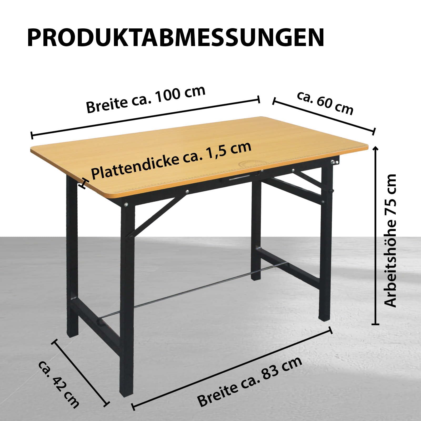 TRUTZHOLM Werkbank 100 x 60 x 75 cm klappbar Werktisch 150 kg belastbar, Arbeitsplatte mit Lineal und Winkelmesser, linierter Arbeitstisch mit Tragegriff Arbeitsbank Werkstatteinrichtung