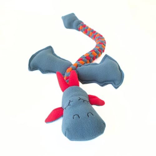 For the love of Dog Tugasaur Dog Squeaky Tug Toy For Medium&Large Dogs,Stretchy Up To 2X Length,Durable Fleece With 2 Squeakers,Machine Washable(Mrs Tugasaur(Pink Orange))