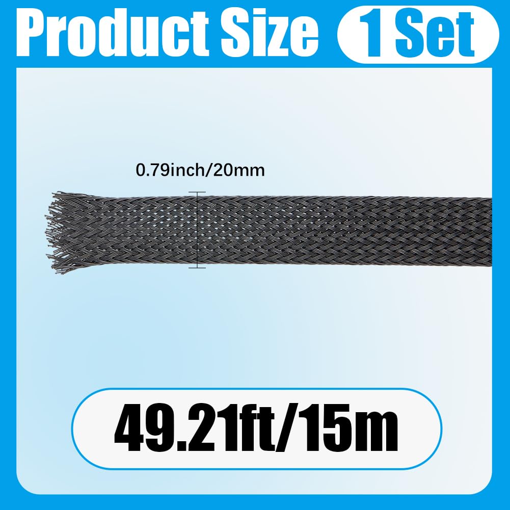 Guaina Protettiva per Cavi in Pet da 15 m X 20mm di Larghezza Flessibile in Rete Metallic Espandibile Intrecciata Nera per Cablaggio Organizer per Cavi Audio e Video.