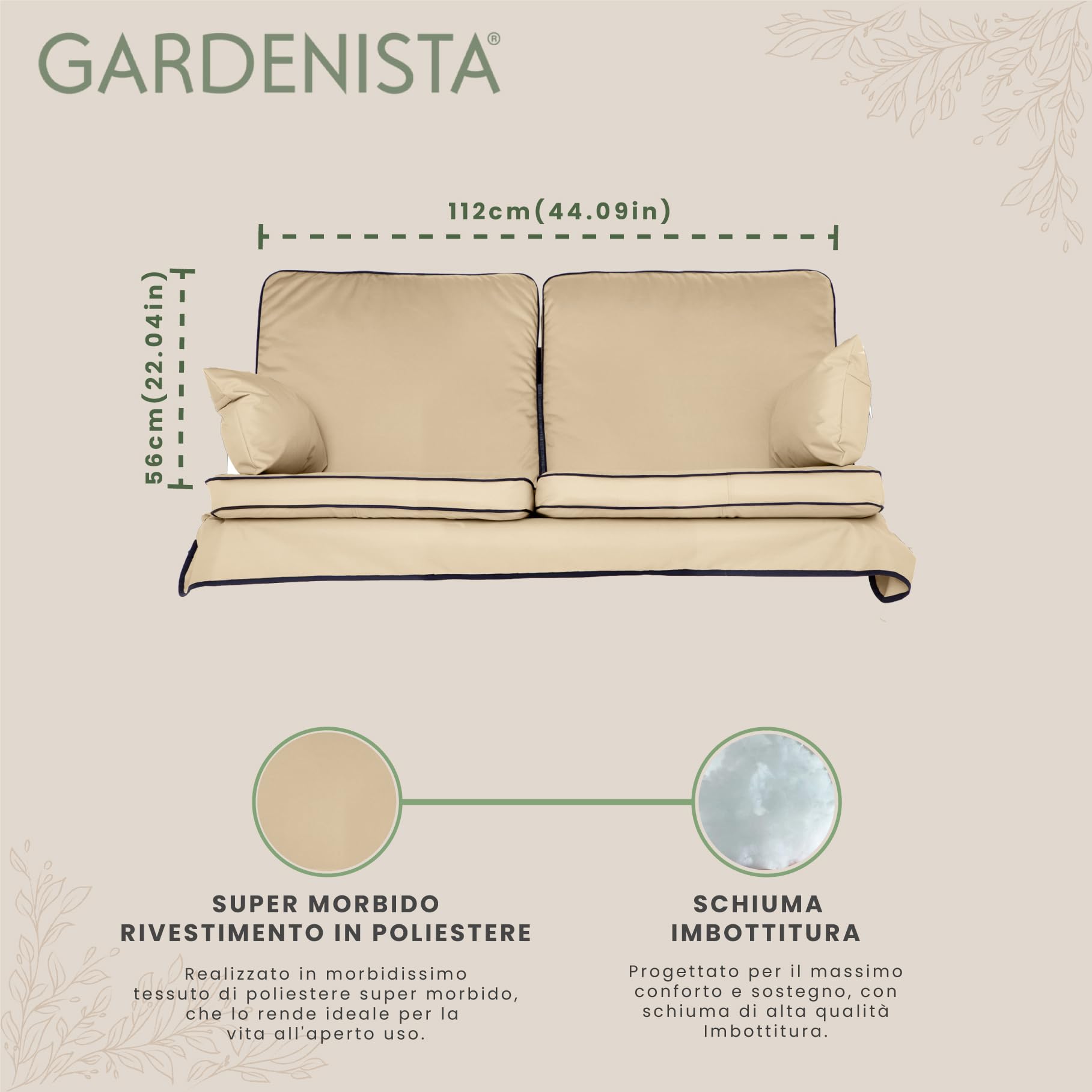 Set Cuscini Altalena Giardino Cuscino Panchina A Dondolo Gardenista - Resistente All'Acqua, Imbottitura Morbida, 150x50x50 Cm Per Esterni Cuscino Giardino