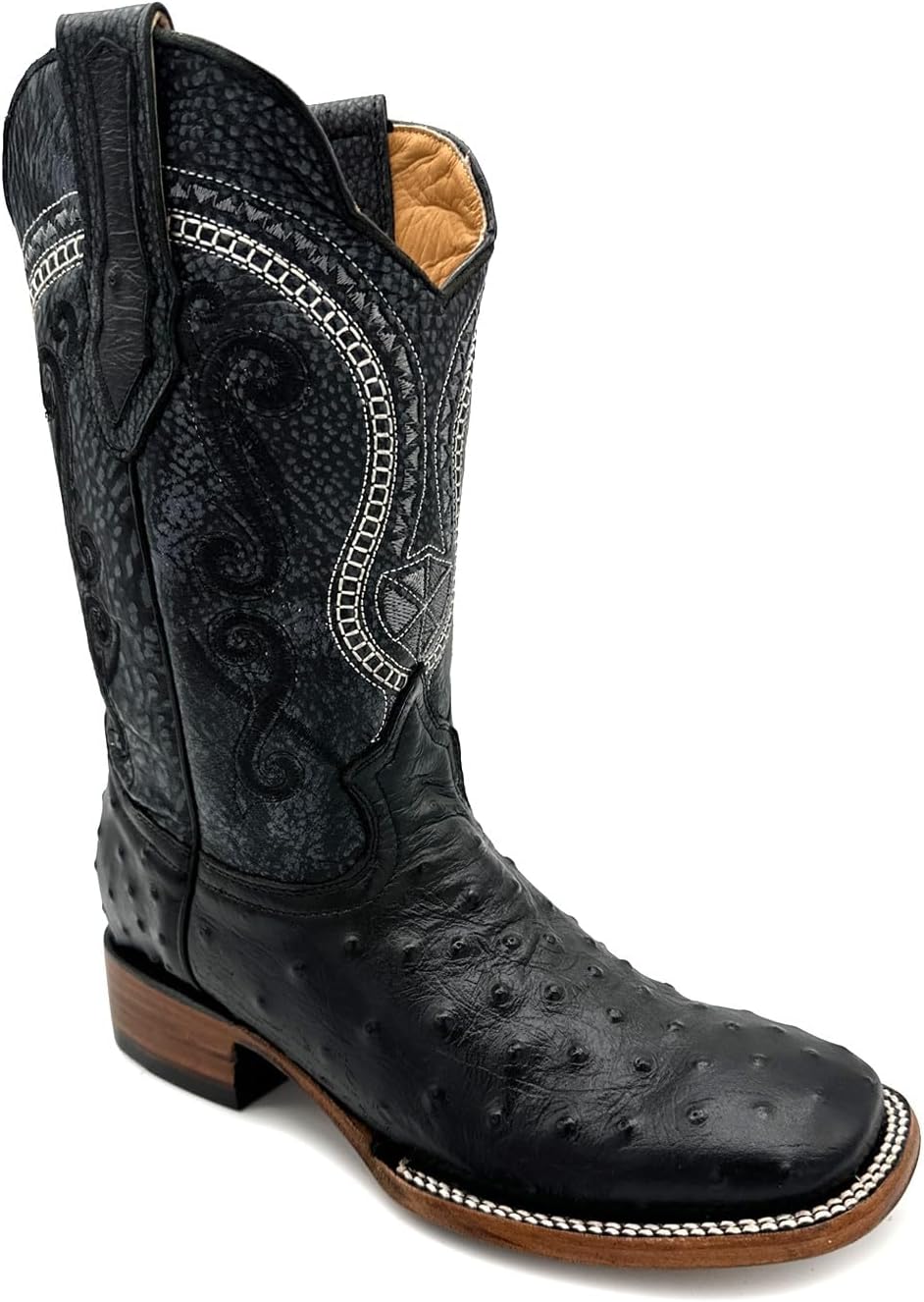 Western Shops Mens Cowboy Boot - Leather Ostrich Quill Print