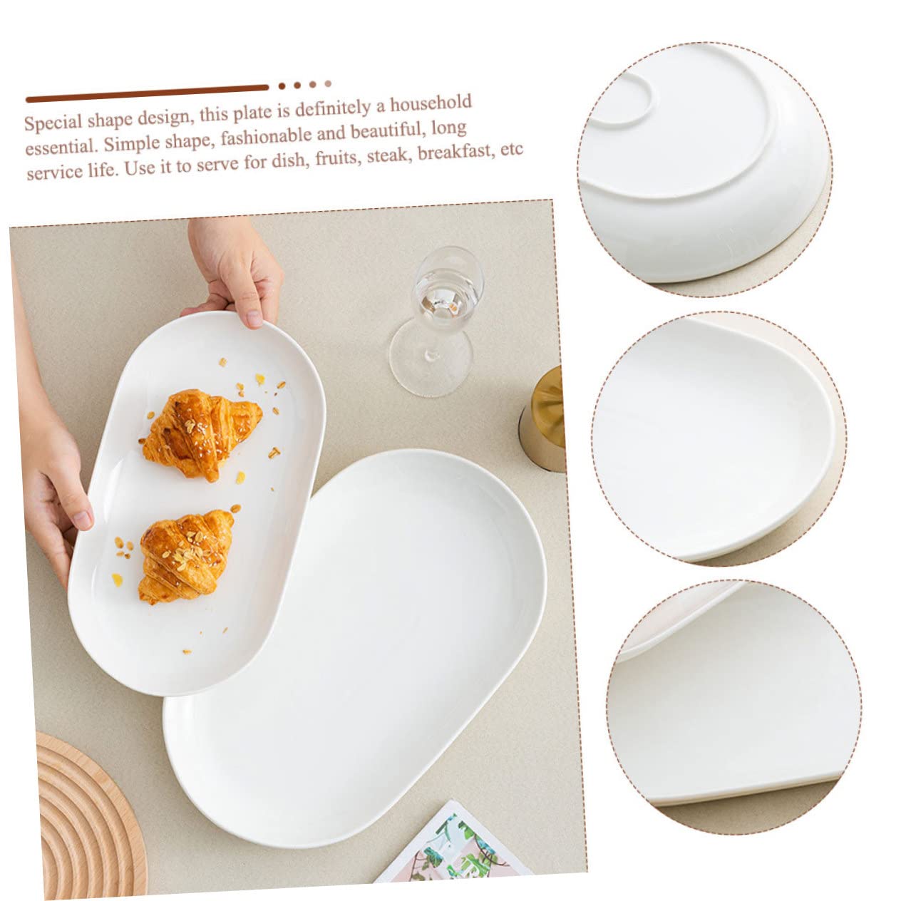 Piatto Ellittico in Ceramica Bianco, Piatto da Portata per Servire