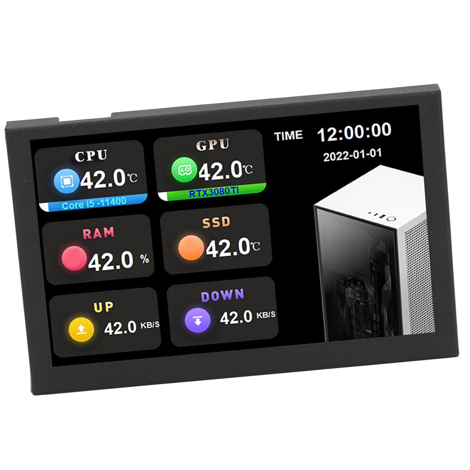 Mini Ekran IPS 5 Cali z Wyświetlaczem Temperatury USB, Monitor 800x480, Obudowa Aluminium, Porty Type-C i USB, Czarny Ekran