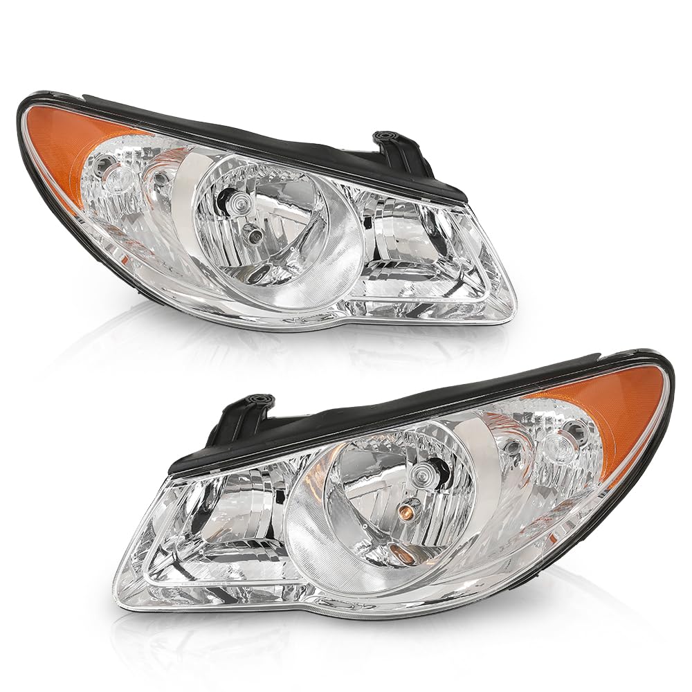 PIT66 Headlights Assembly Pair w/o Bulbs Compatible with Hyundai Elantra 2007 2008 2009 2010 Left & Right Clear Lens Chrome Houisng Amber Reflector Headlamps