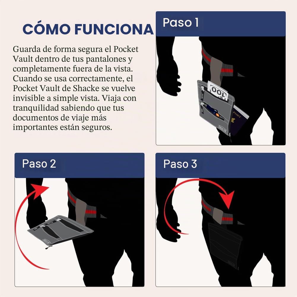 Shacke Hidden Travel Billetera 2 en 1 con Bloqueador RFID, Color Negro