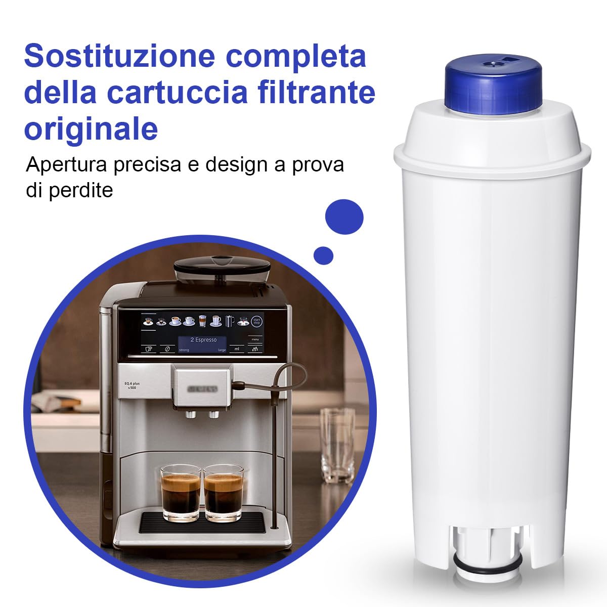 Filtro Acqua Addolcitore Compatibile con Macchine da Caffè Delonghi ECAM, Dinamica, Magnifica S, Rivelia, ETAM, Autentica, Esam, DLSC002, Filtro per Macchina Caffè Delonghi